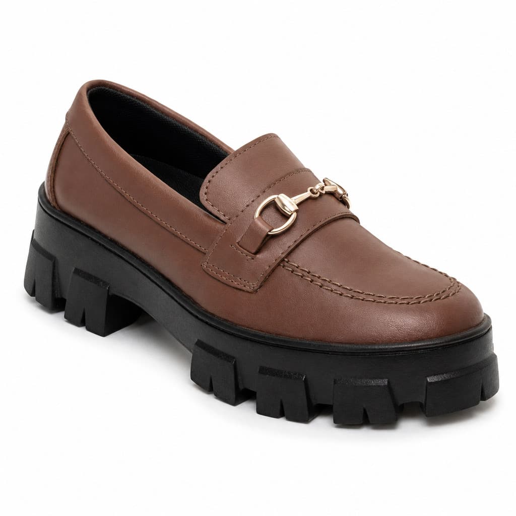 Mocassim Chunky Feminino Tratorado Casual Sapato Social Leve