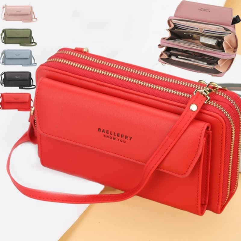 2020 RFID Mulheres Carteira Com Zíper Mini Bolsa De Ombro Longa De Couro Feminina De 3 Camadas Porta Cartão Clipe De Din