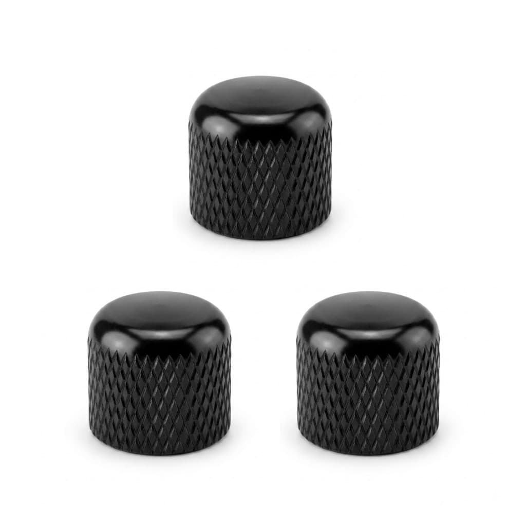 Kit Com 03 Knob Em Metal Preto Thida De Pressão Push-On Para Contra Baixo e Guitarra