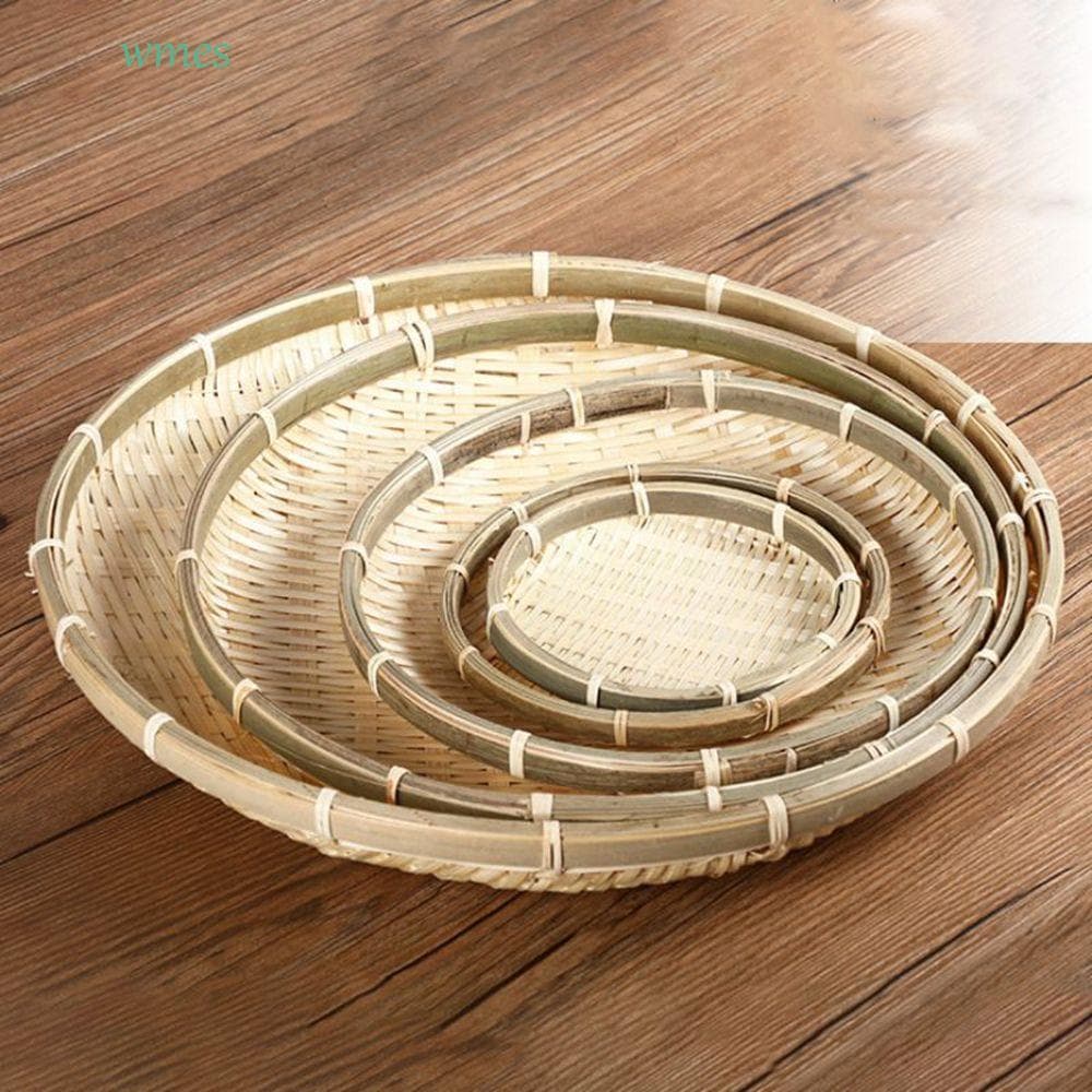 WMES1 Peneira Jangada De Bambu Natural Cozinha Armazenamento Vime Tecido Artesanal DIY Pá Redonda