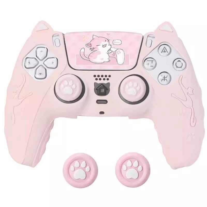Para PS5/PS5 Magro PRO Controlador Caso Conjunto De Silicone Bonito Gato Polegar Grip Caps + PS5 Capa Escudo + Stiker Pl