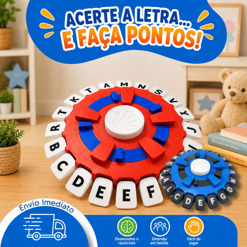 Jogo Stop Eletrônico Infantil Sorteador De Letras Educativo Família Diversão Azul Vermelho
