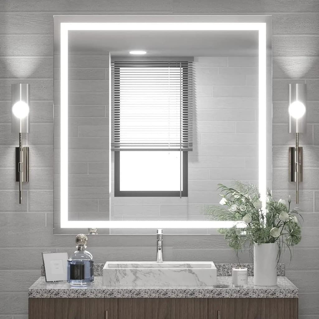 Espelho Quadrado 80x80 Cm Jateado Com Led Lapidado