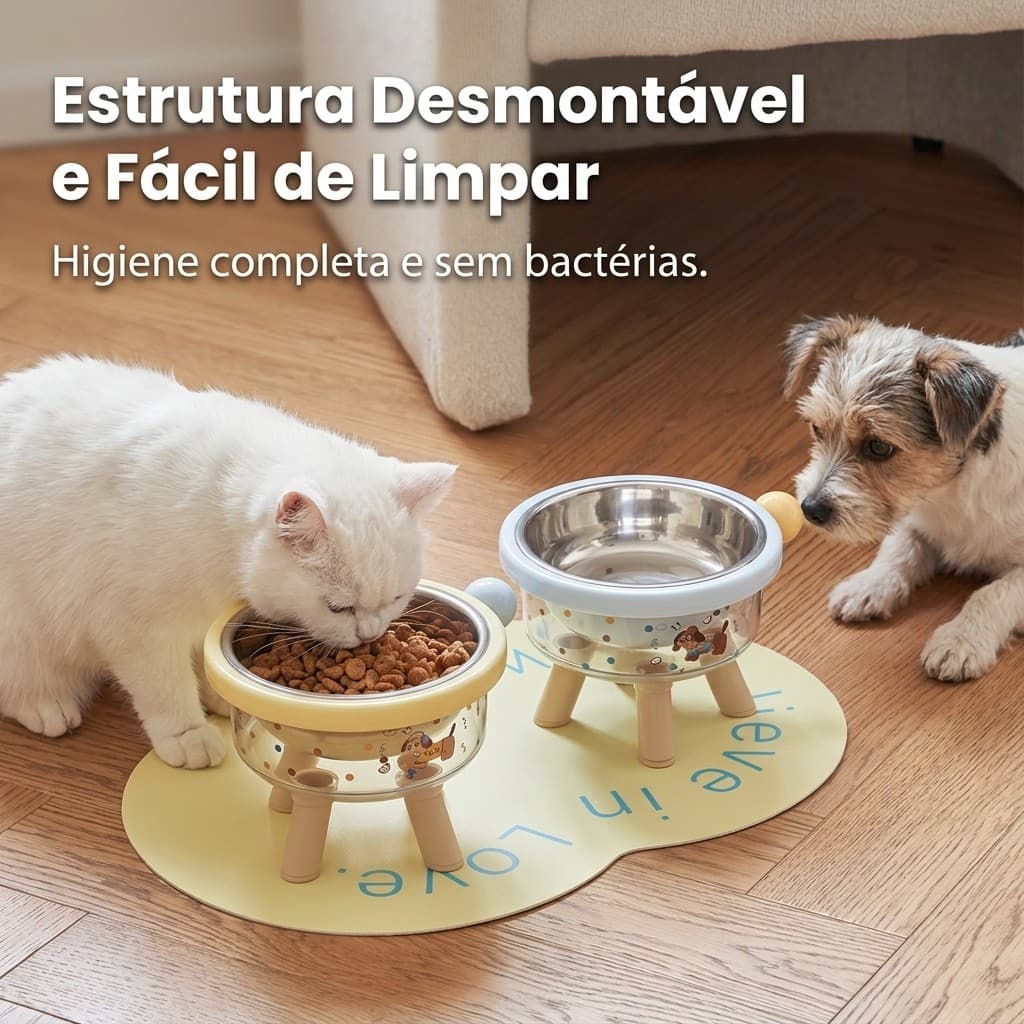 Comedouro Elevado para Cachorro e Gato, Tigela Inox Removível, Vasilha para Cachorro, Comedouro Bebedouro Pet