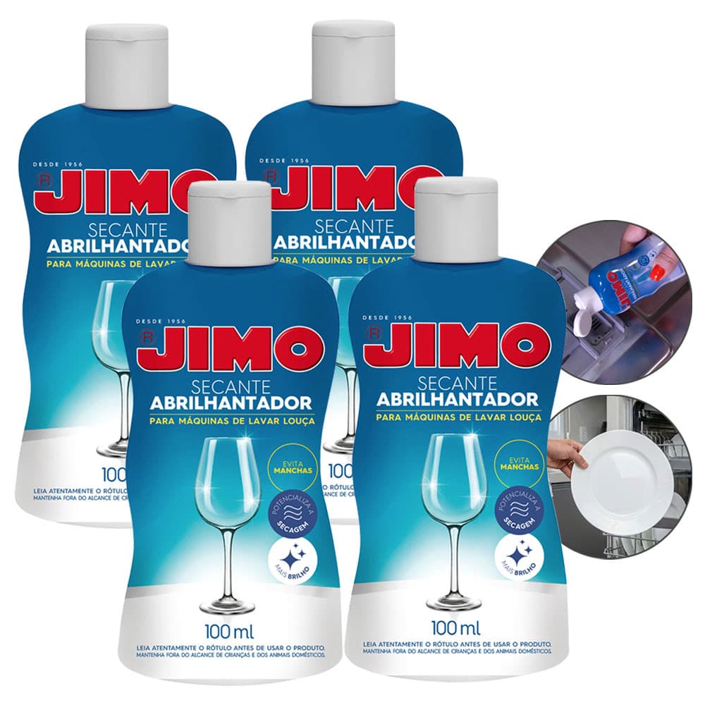 Kit 4 Secante Jimo 100ml Realça O Brilho Máquina Lavar Louças