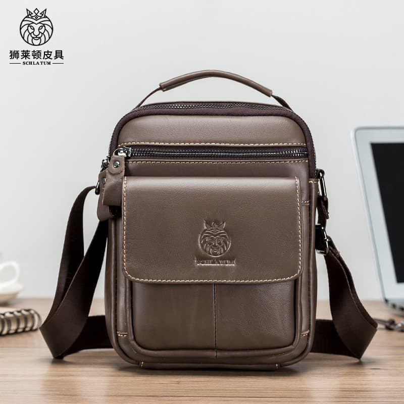 Nova bolsa de ombro masculina Casual de primeira camada de couro 2025 novo estilo bolsa mensageiro estilo europeu americ