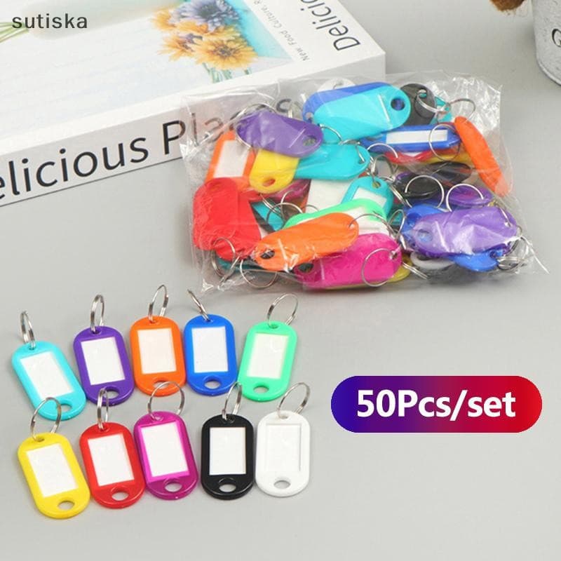 sutiska 50 etiquetas de chaveiro coloridas para identificar nomes, números, números de telefone, bagagens BR FOMA KRML