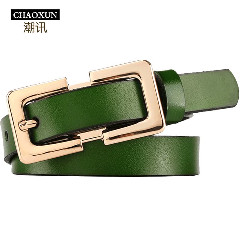 Couro puro pequeno cinto senhoras Jeans All-Match decoração de couro genuíno cinto verde escuro feminino moda única