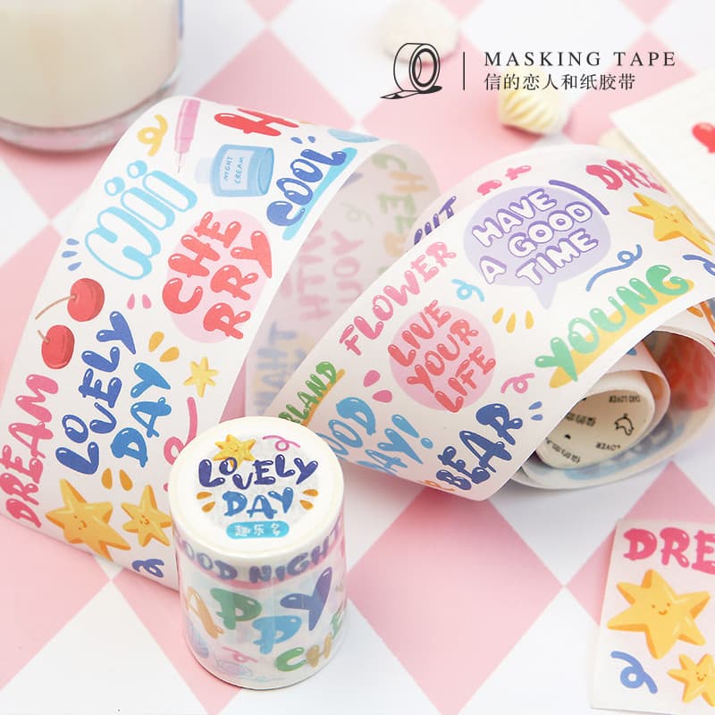 Amantes de letras Washi fita prometida ilha fantasia manual bonito Material de colagem adesivos fonte de arte em inglês