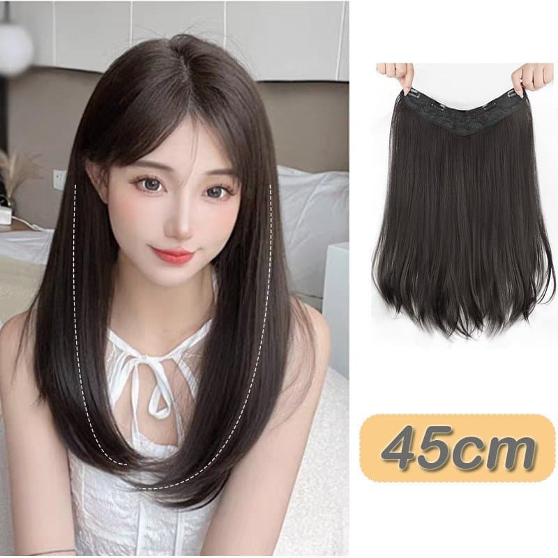 Extensão De Peruca Em Forma De U Enrolado Médio Estilo Coreano 45 Cm Para Mulheres-Aparência Natural