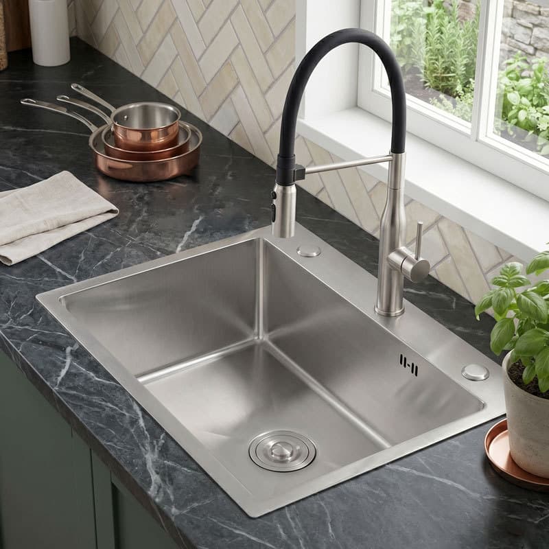 Cuba Gourmet Cozinha 60x45cm Inox Com Torneira Magnética Retrátil 2 Modos Quente e Fria