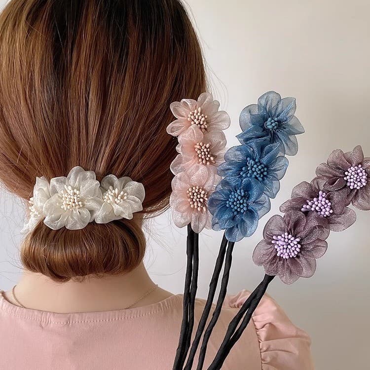 Super Ferramenta de Estilização de Cabelo com Flor de Organza, Doce e Elegante, Ferramenta Mágica para Tranças Fáceis pa