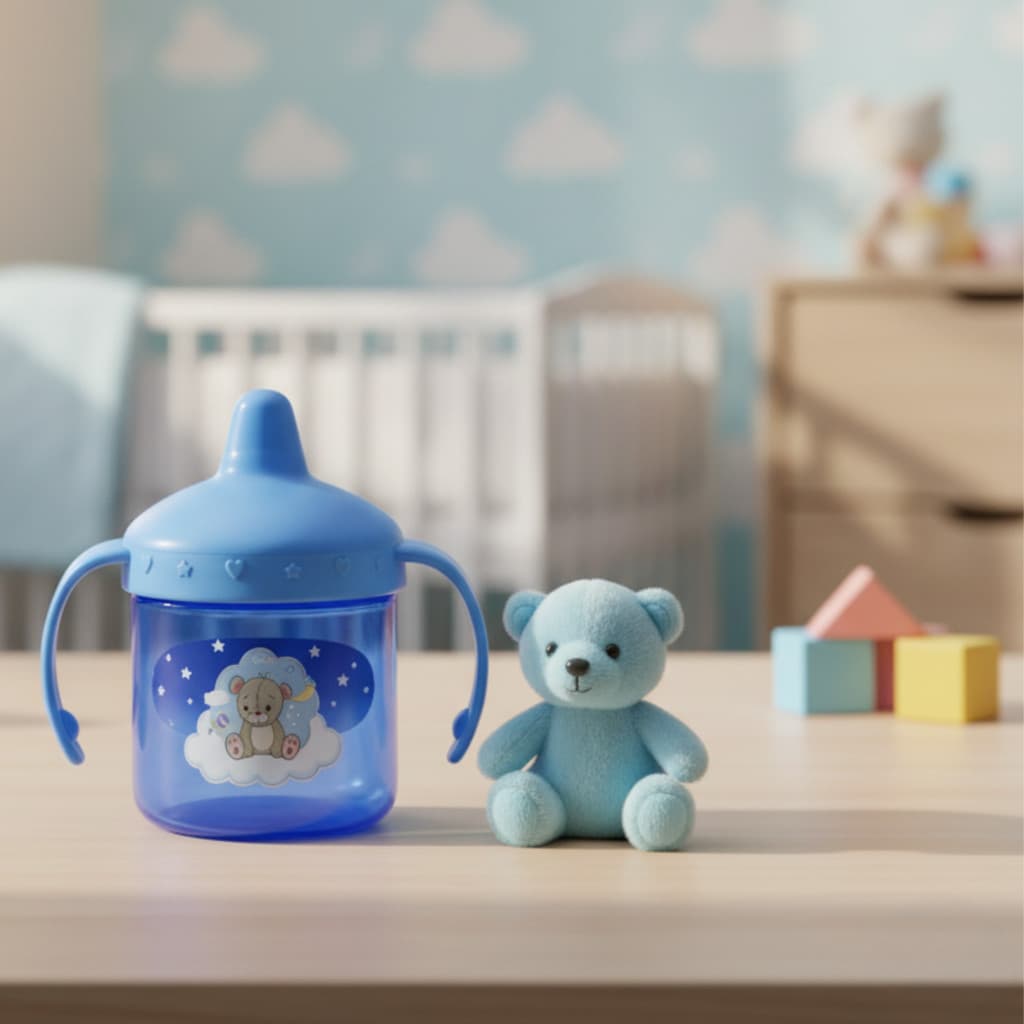 Caneca Infantil Com Alça Treinamento Azul Urso 200ml Qualidade Premium Petita