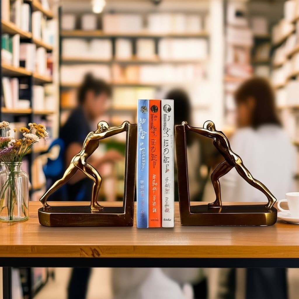 Aparador de Livros Decorativo em Resina Dourada Suporte Moderno para Estante e Escritório