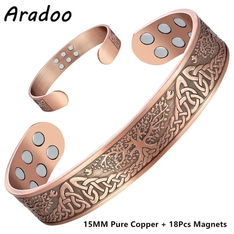 Pulseira de Cobre Puro Vintage com Terapia Magnética Forte e Abertura