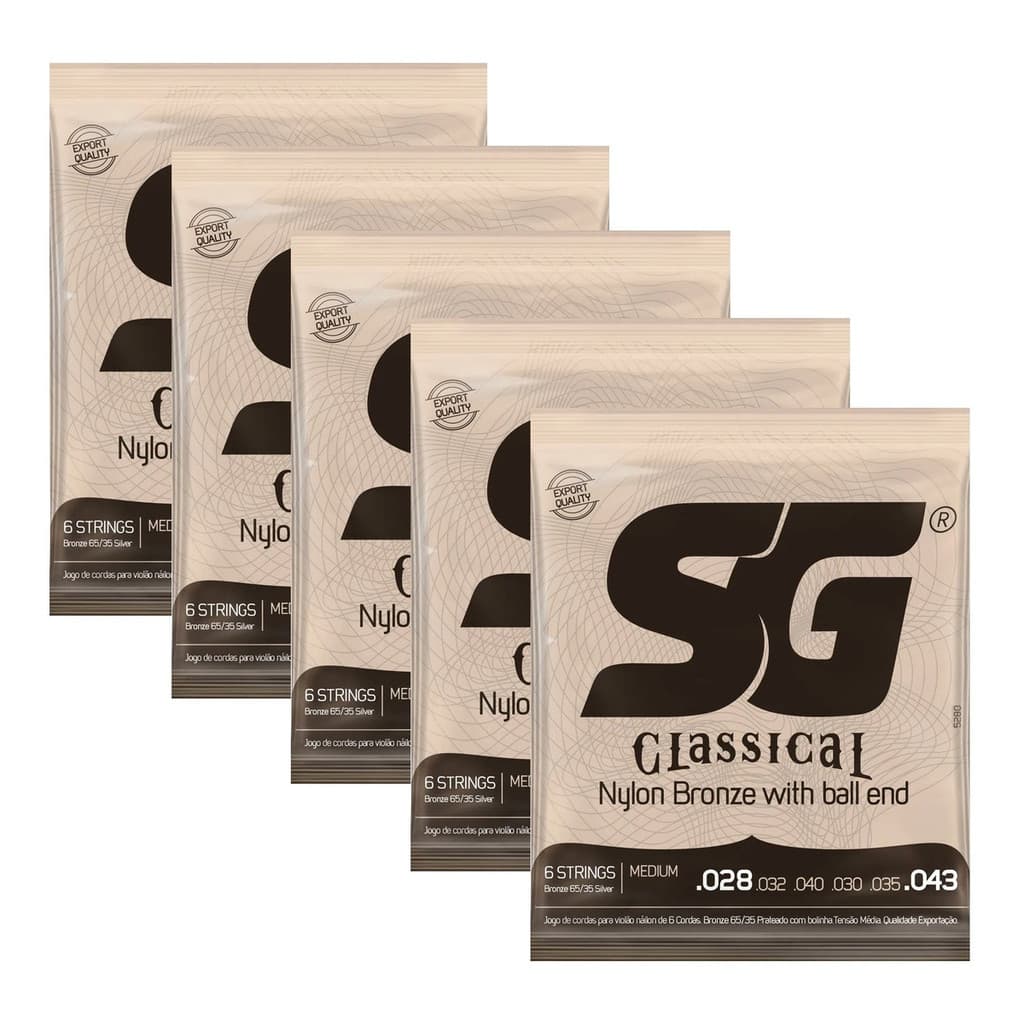 Kit 5 Encordoamentos Violao Nylon Sg Bolinha Media Bronze