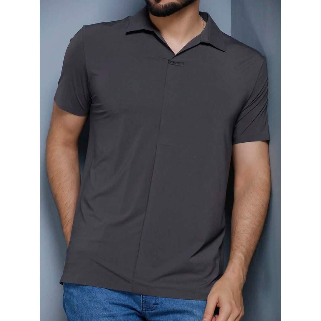 Camisa Polo Masculina Minimalista com Fechamento Escondido - Estilo Casual Elegante