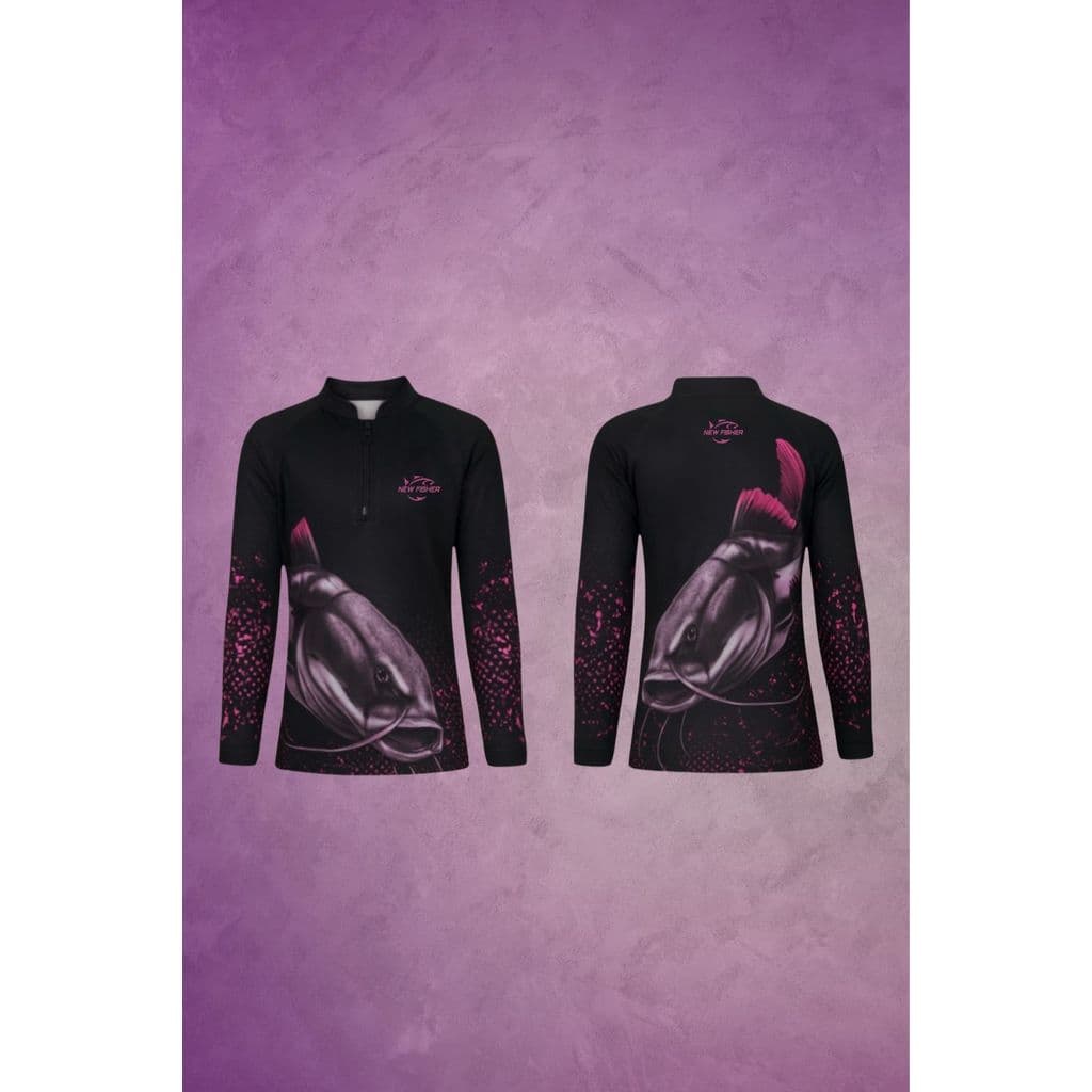 Camisa Camiseta de Pesca Feminina Infantil Pirarara Gola Zíper Proteção Solar UV New Fisher - NF48i