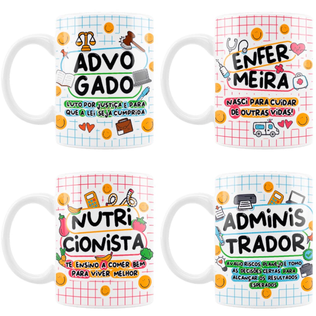 Caneca de Porcelana 300ml Profissões – Presente Criativo Glassral Original