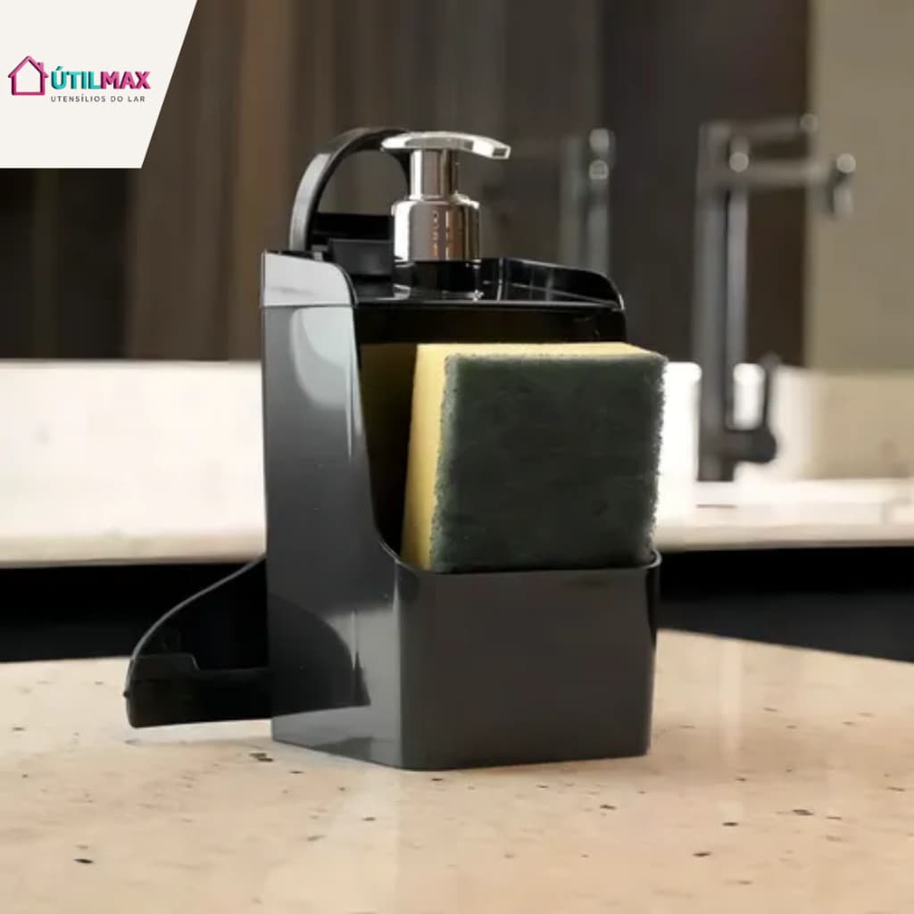 Kit Porta Detergente com Rodinho de Pia – Organizador de Bancada de Cozinha 2 em 1