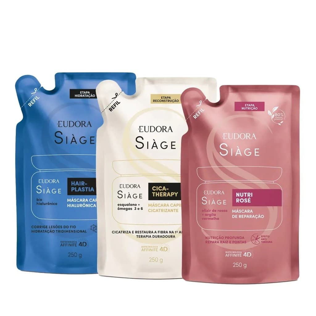 COMBO MÁSCARA SIÀGE REFIL 250GR - NUTRI ROSE + HAIR PLASTIA + CICA THERAPY