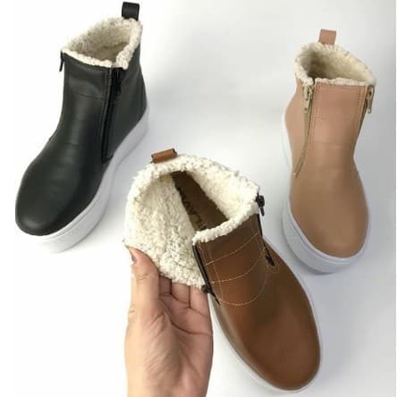 Bota Com Pelinho Peluciada Zíper Tênis Confortável Calce Fácil Botinha Promoção de Inverno DOCILESTORE