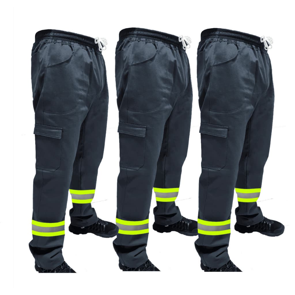 Kit C/ 3 Calça de Uniforme Encanador Brim Profissional Reforçada Com Faixa Refletiva Verde