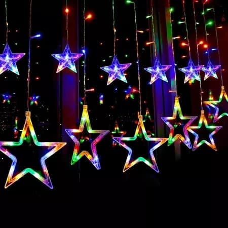 Cordão de Luzes LED 100 Estrelas Multicolorido 110V-220V Plugue Redondo com Extensão para Decoração Natalina e Festas