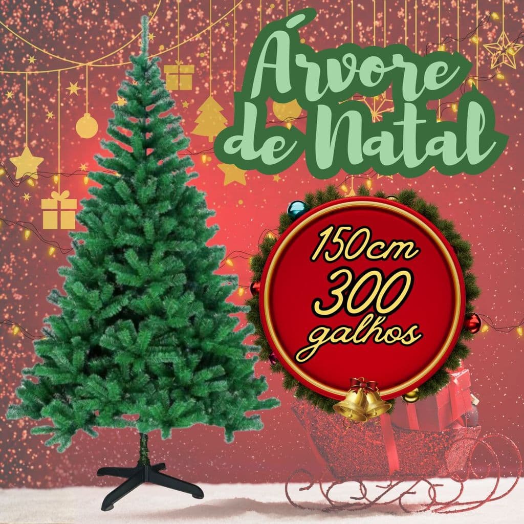Árvore pro Seu Natal com 1,50m De Altura e 300 Galhos Linda Cheia Desmontável