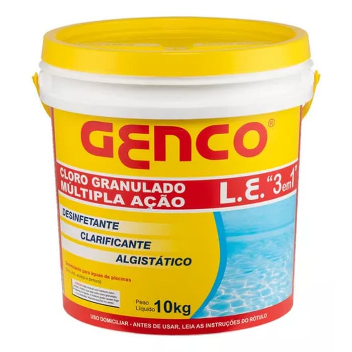 Kit Cloro 3 em 1 Genco 10Kg + 2 Genfloc 1 L Clarificante e Floculante