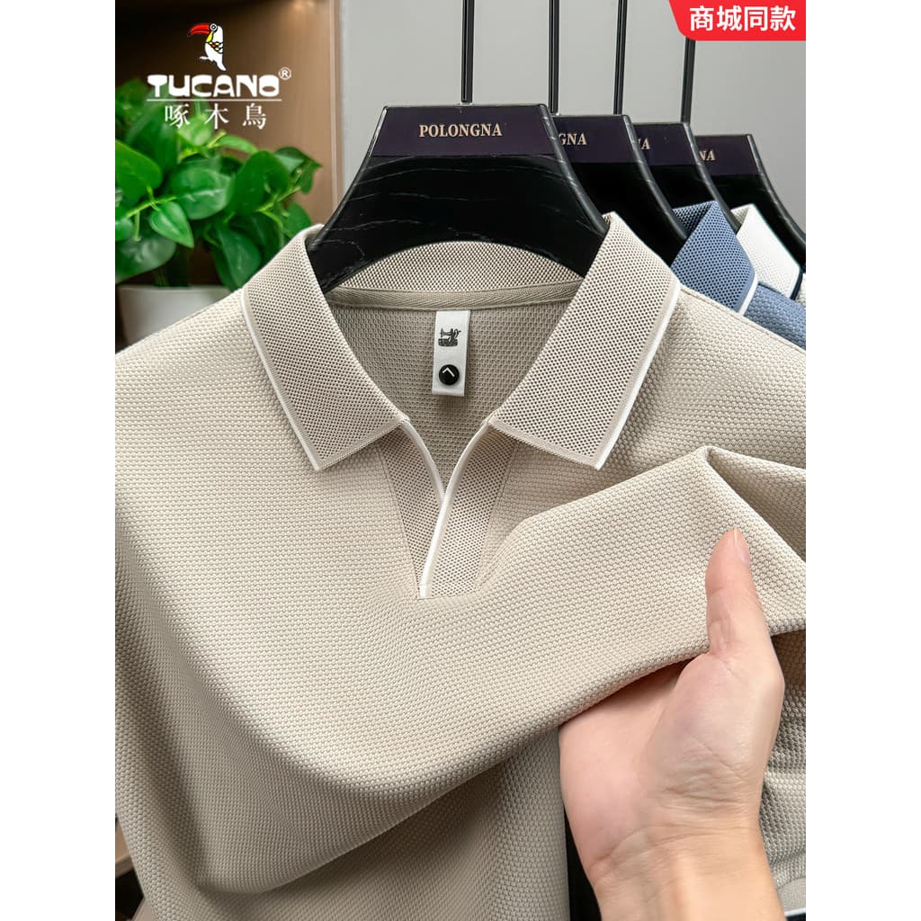Woodpecker gaivota colarinho de manga curta camiseta masculina verão legal respirável camisa Polo masculina Casual fenda