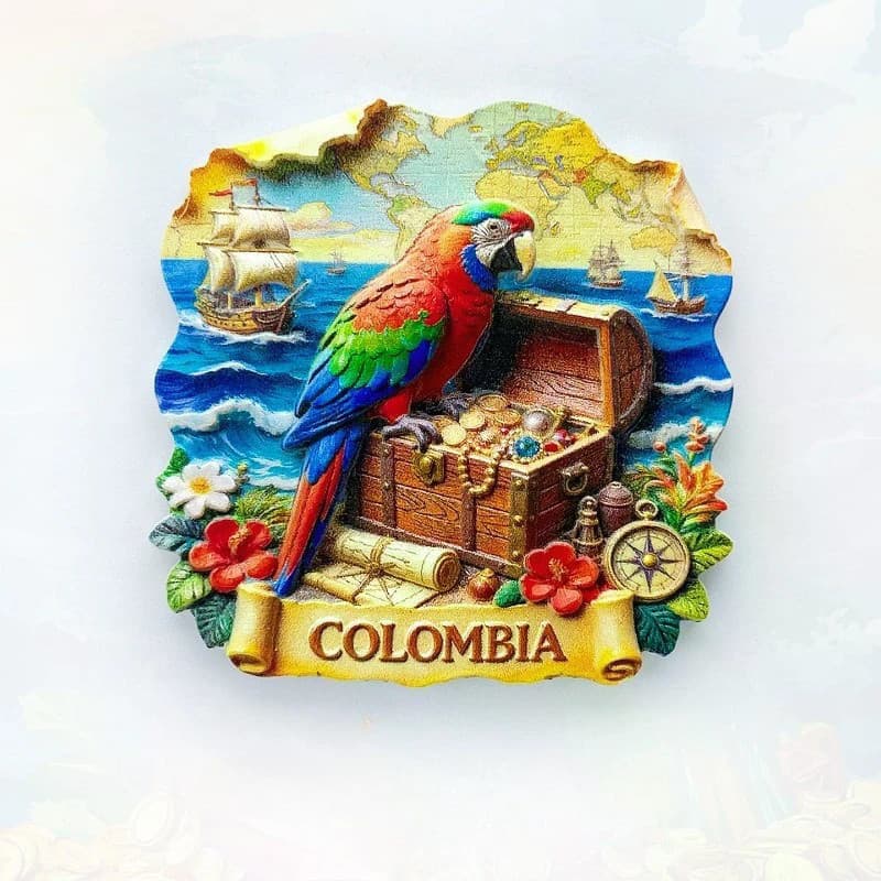 Ímã de Geladeira Mapa da Colômbia - Souvenir 3D Papagaio Aventureiro - Presente Caribenho Único, IRN0
