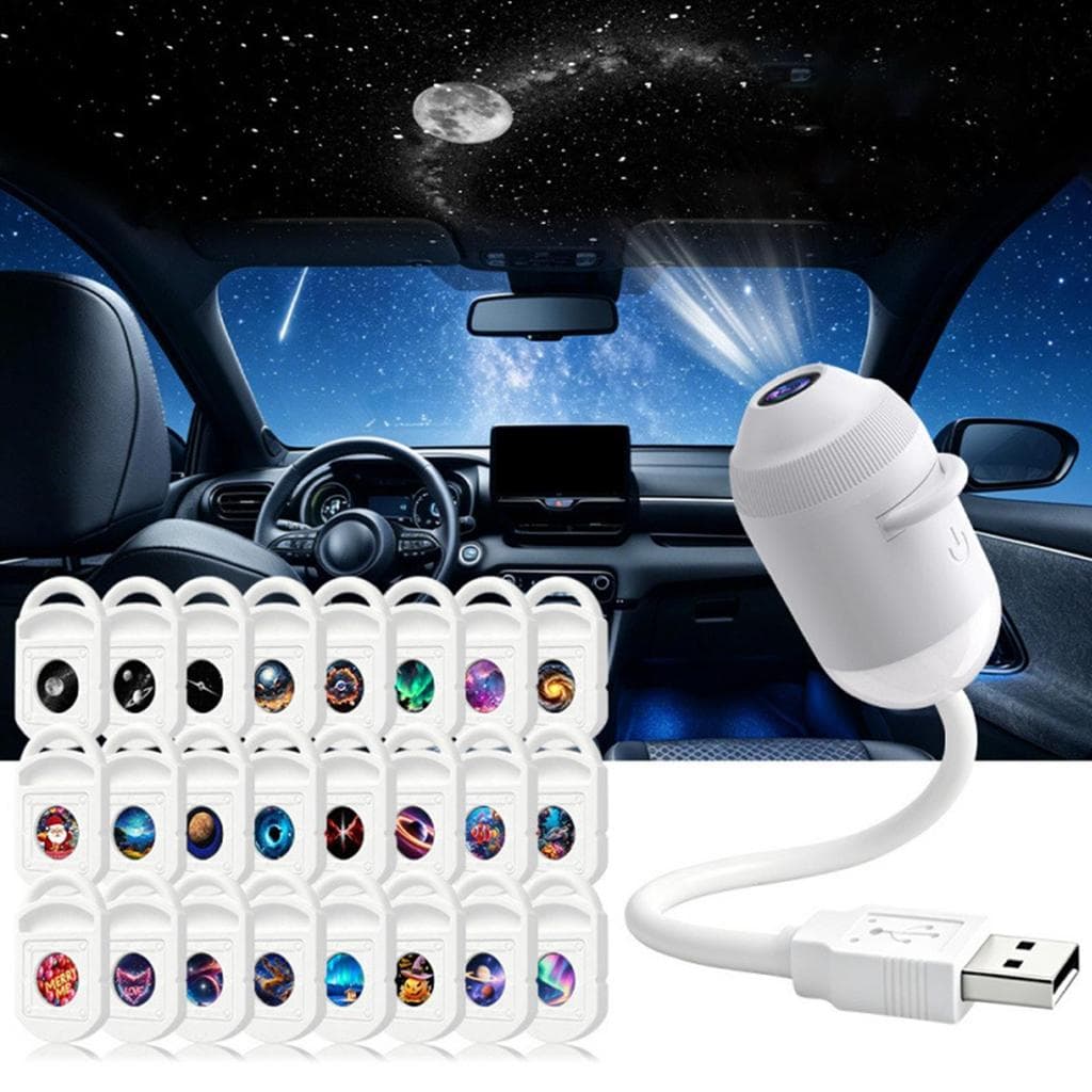 Projetor Galaxy Com Brilho Ajustável , Luz De Teto USB , Rotação De 360 Graus , Lâmpada 24 Slides De Filme Para Carro te