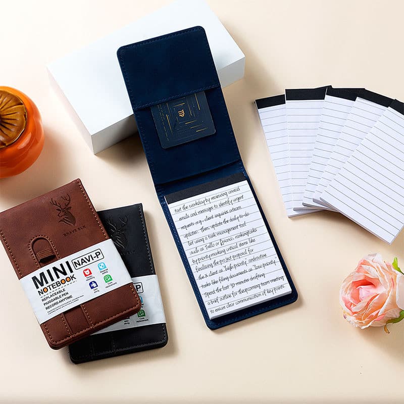 [Estoque pronto] Caderno de trabalho portátil Bolso Notebook portátil pequeno Mini couro A7 Bloco de notas WJG