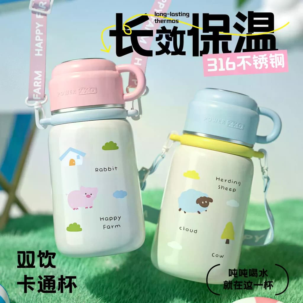 Thermos Water Bottle Copo Térmico Aço Inox 316 Novo Modelo Bonito Para Crianças Estudantes Escola