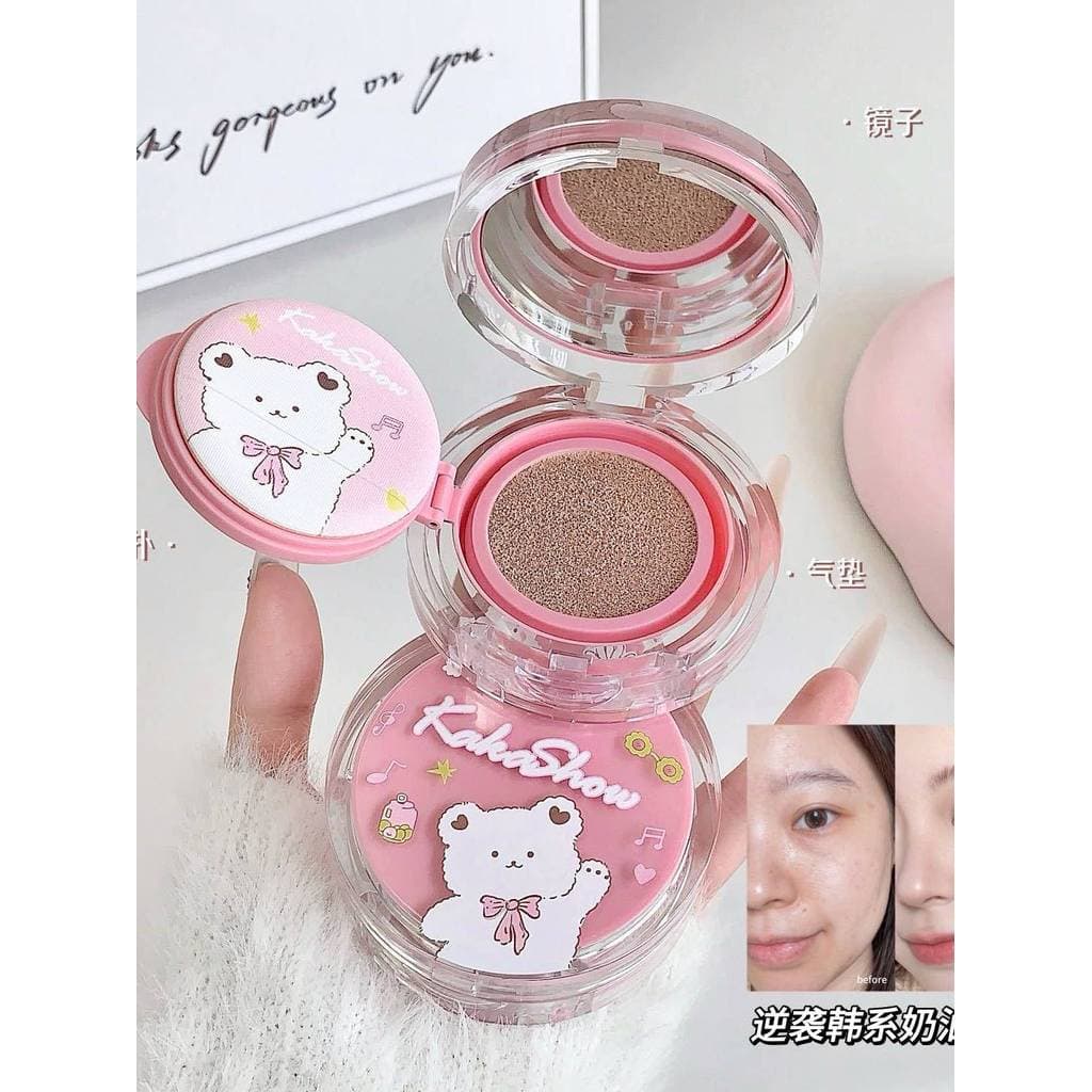 Genuíno kakashow creme de almofada de urso de desenho animado, pele cremosa transparente, corretivo de longa duração, à