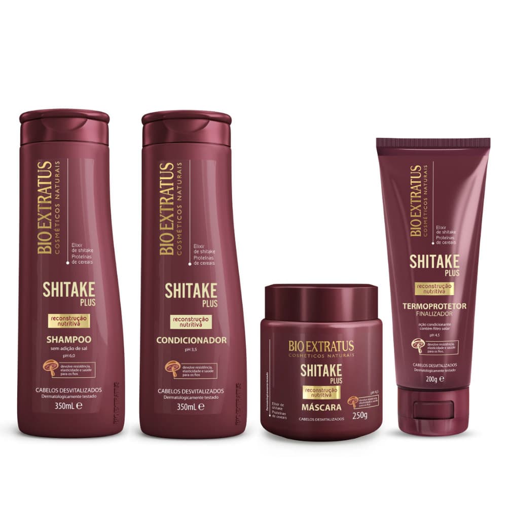 KIT SHITAKE. SHAMPOO + CONDICIONADOR + MÁSCARA + TERMOPROTETOR - BIO EXTRATUS