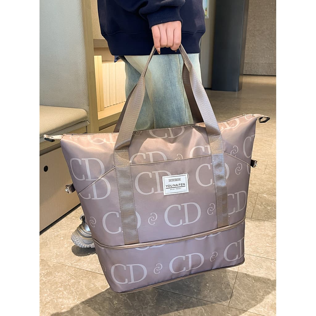 Bolsa de viagem impressa com letras de grande capacidade, bolsa de viagem portátil leve para homens e mulheres, bolsa de