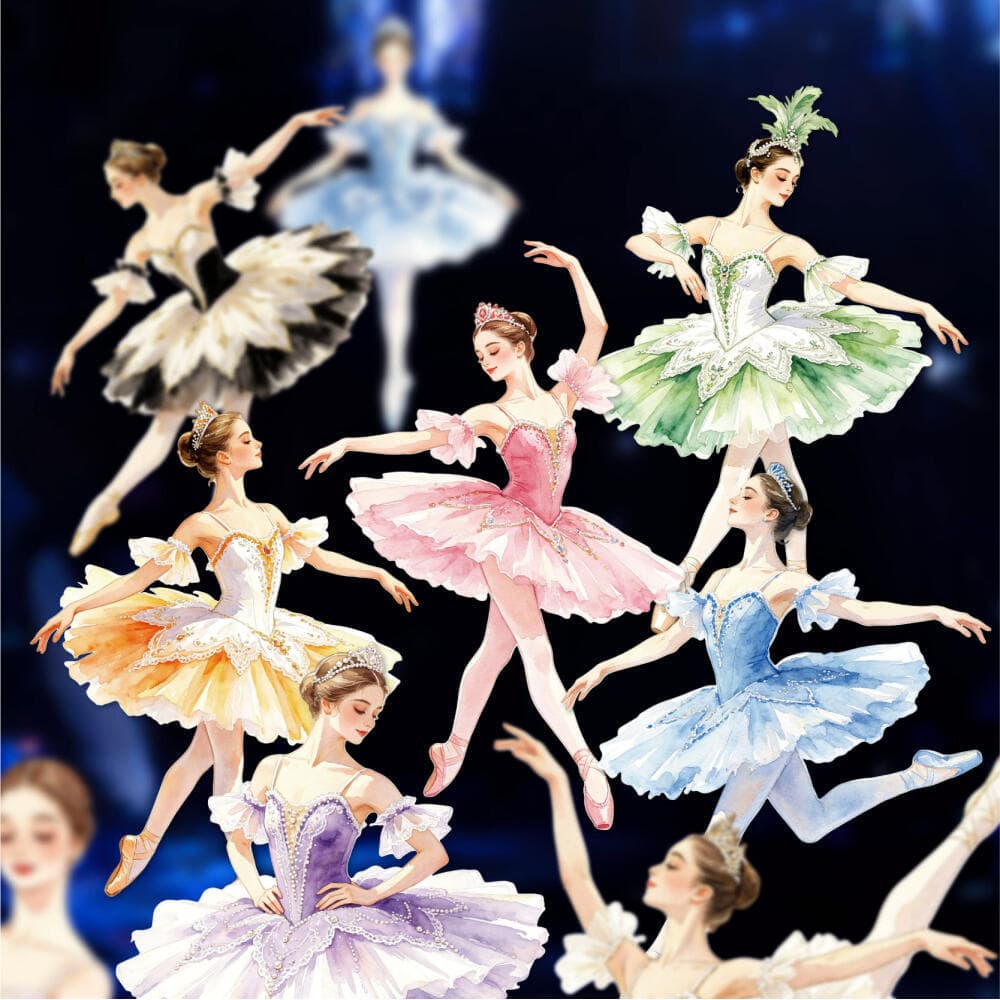 ENWEI 10 Peças [Série De Histórias De Balé] Pêssego Rosa Dança Sombra Limão Graça Figura Diário Adesivos Decorativos Pla