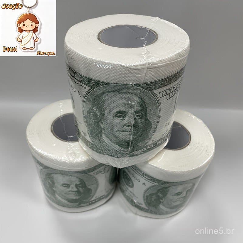 1 Rolo de Papel Higiênico com Padrão Interessante de Cédula de Cem Dólares, Máquina de Descarga Automática de 100 Dólare