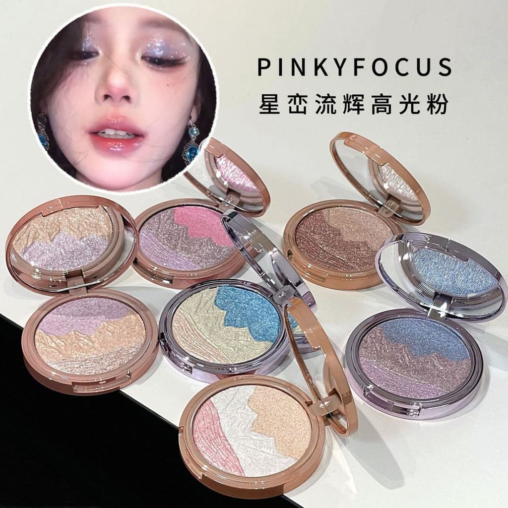 PINKYFOCUS PINKYFOCUS PINKYFOCUS Pó iluminador fácil de colorir Disco alto Facial iluminador tridimensional Natural
