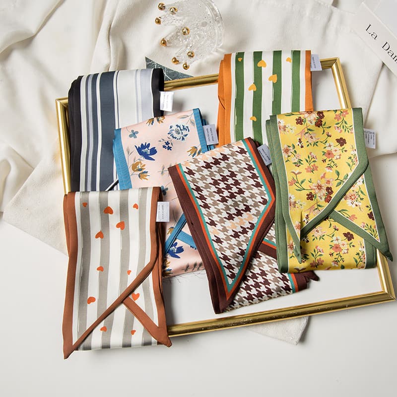 Influenciador verão novo produto lenço de seda moda listrado padrão Floral estilo fino longo Streamer Multi-Purpose band