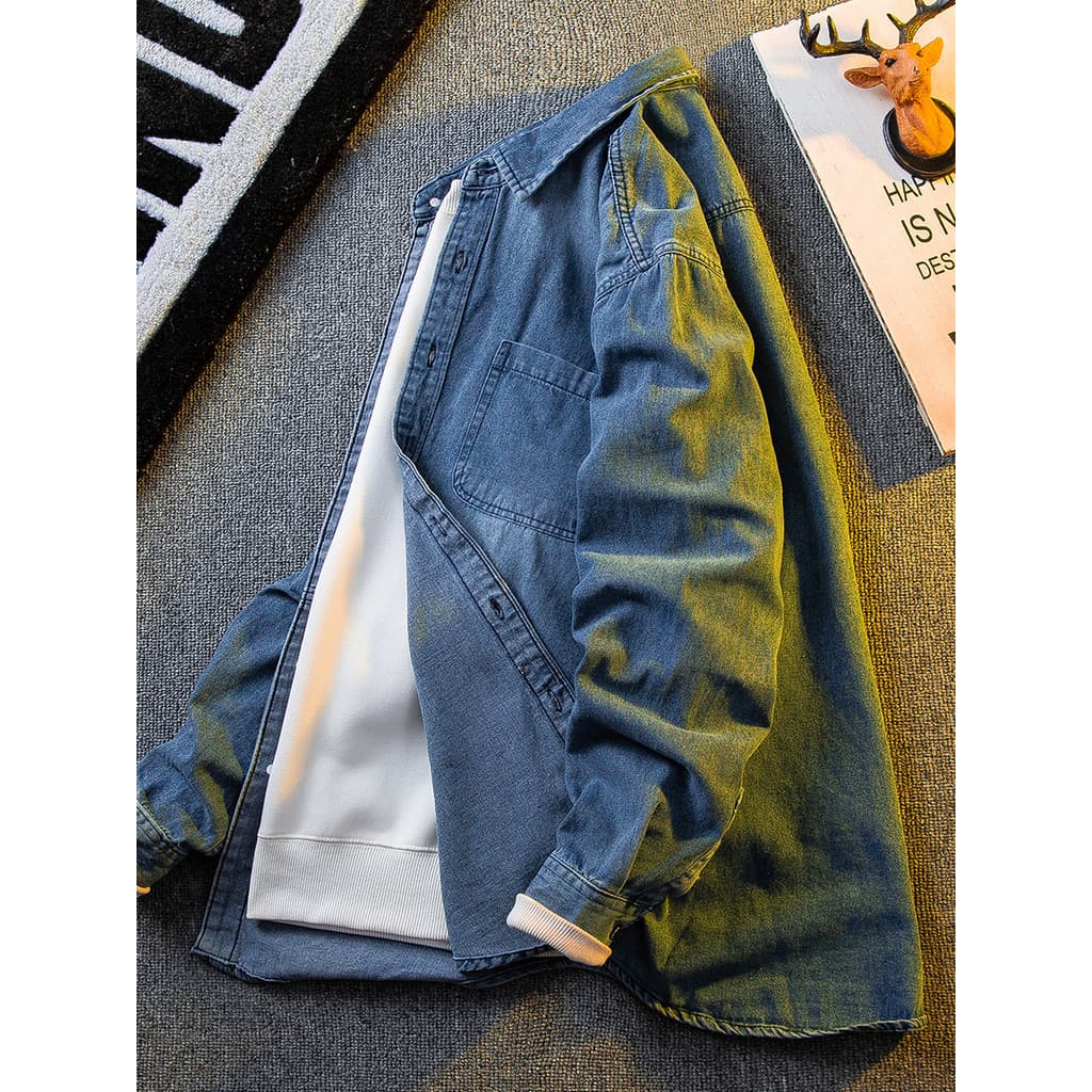 HPCP American Workwear Camisa Jeans Jaqueta Masculina Street Wear Primavera Outono Bonito Camisa Casual Jaqueta de Lapel