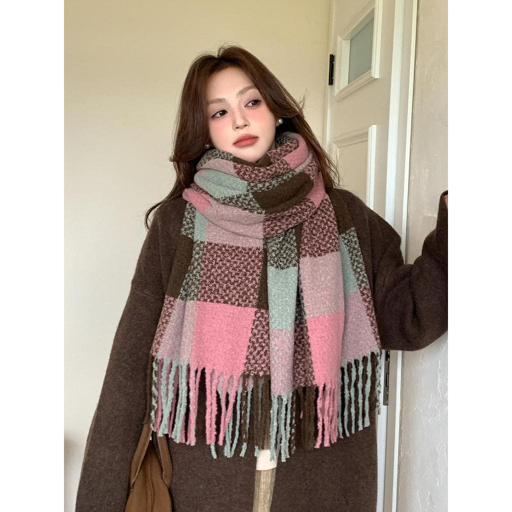 2026 inverno novo estilo atmosfera cachecol imitação de caxemira All-Match xale versão coreana doce cor combinando cache