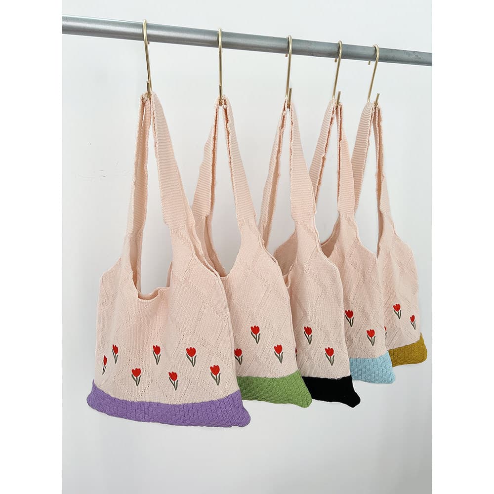 Verão estilo coreano malha Mori bolsa feminina Retro arte bordado flor sacola pequena moda fresca portátil bolsa de ombr