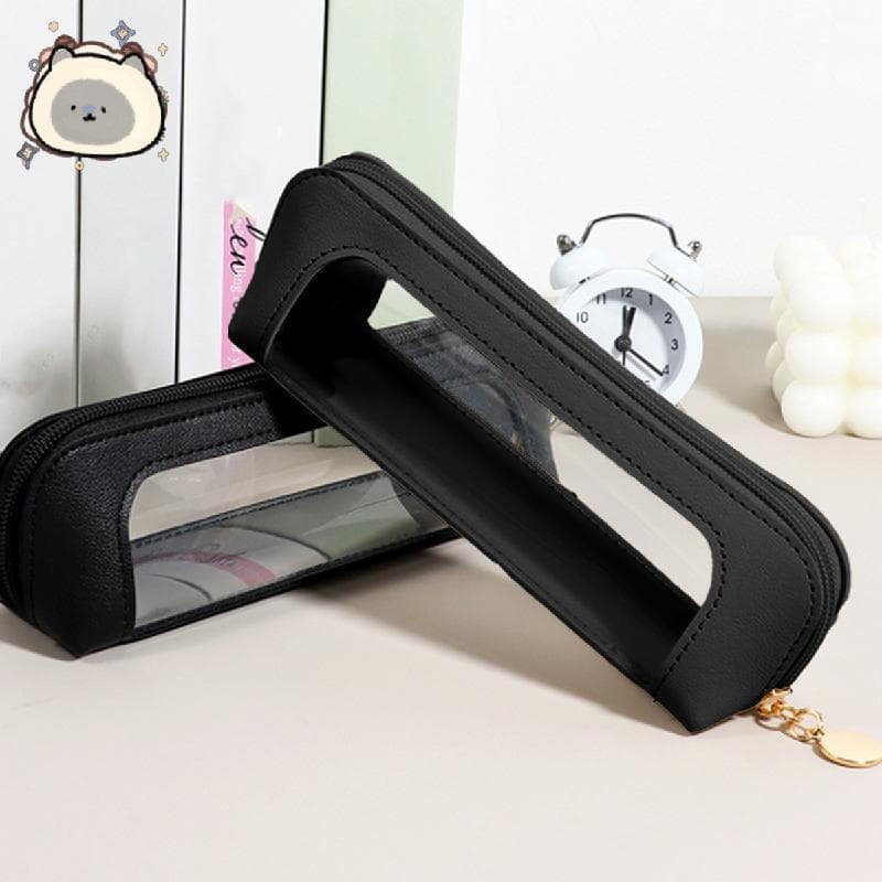 Bolsa Cosmética Transparente De Grande Capacidade Organizadora De Maquiagem De Couro Portátil Minimalista Em Cor Sólida-