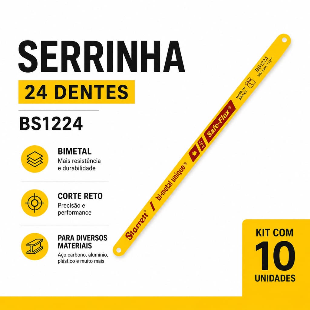 10 laminas Serras Manual Bimetal 24 Dentes Starrett Bs1224