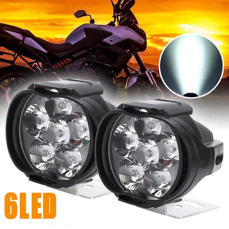 2 peças de faróis auxiliares para motocicleta com 6 LEDs, alta luminosidade, à prova d'água, lâmpadas modificadas para s