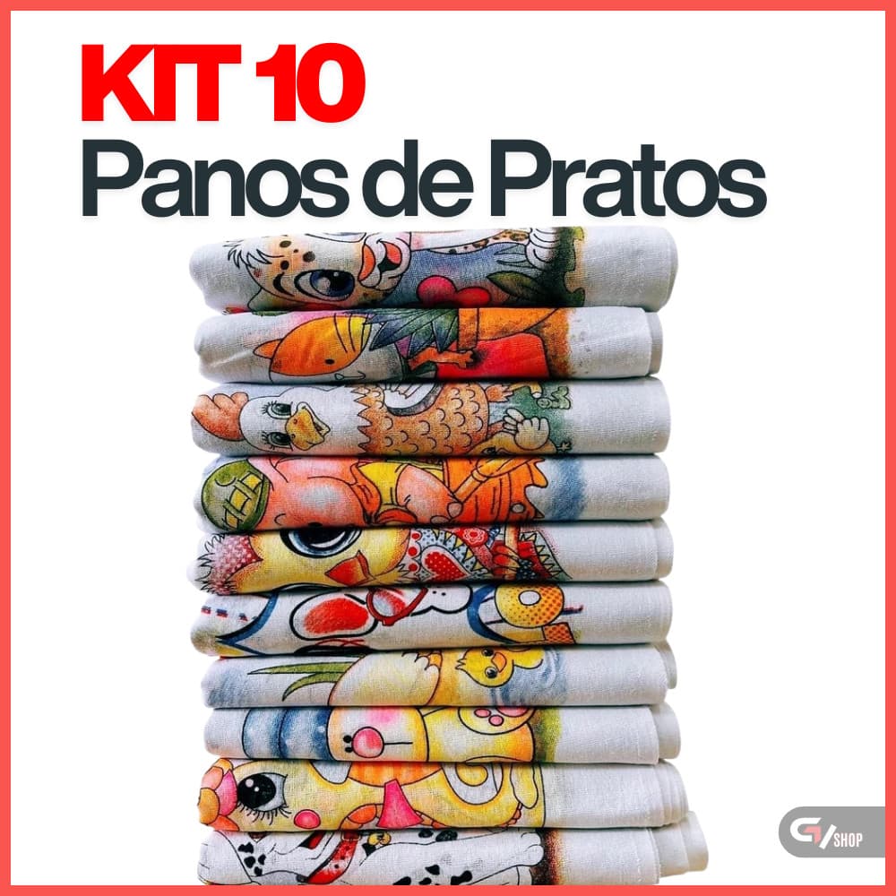 Pano De Prato Atacado Estampado Colorido Premium Bainha Kit Com 10 Peças  Alta Qualidade