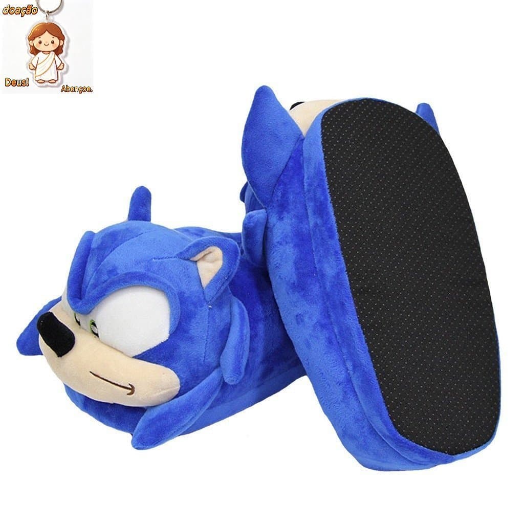 Bonito de Sonic chinelos de pelúcia para crianças com tudo, incluindo sapatos de algodão antiderrapante em casa para adu